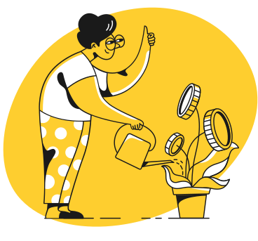 Old lady watering a plant with money PNG, SVG