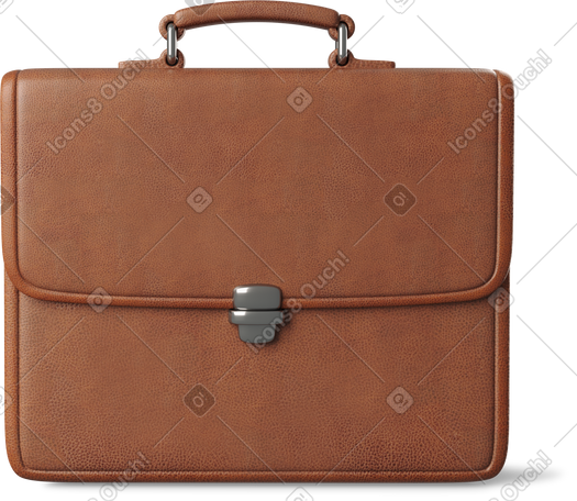 3D brown leather briefcase standing PNG, SVG