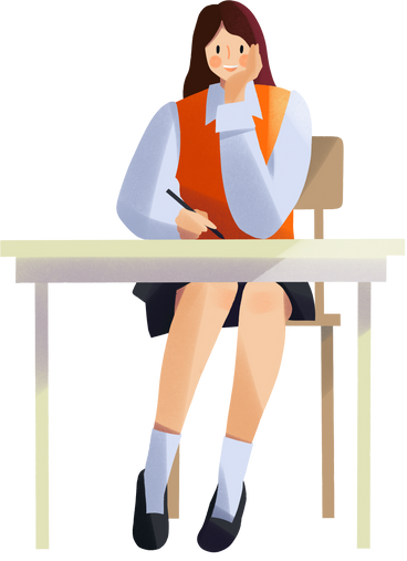 student girl sitting at the desk PNG, SVG