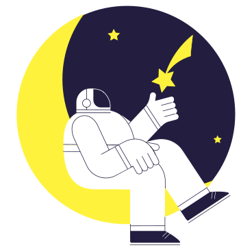 Астронавт сидит на полумесяце в звездном небе в PNG, SVG