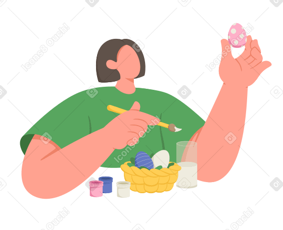 Young woman dyeing Easter eggs animated illustration in GIF, Lottie (JSON), AE