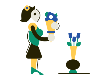 Флорист держит букет цветов в PNG, SVG