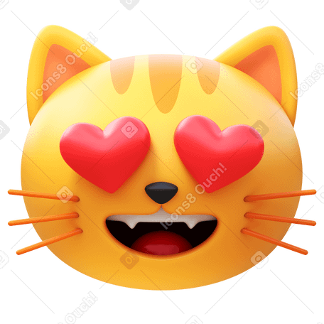 3D smiling cat with heart eyes PNG, SVG
