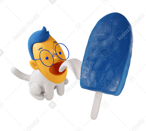 3D Man eating a big ice cream PNG, SVG