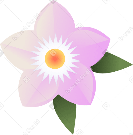 Flor rosa con centro amarillo y dos hojas PNG, SVG