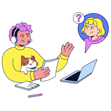 Женщина-сотрудница службы поддержки помогает пользователю в PNG, SVG