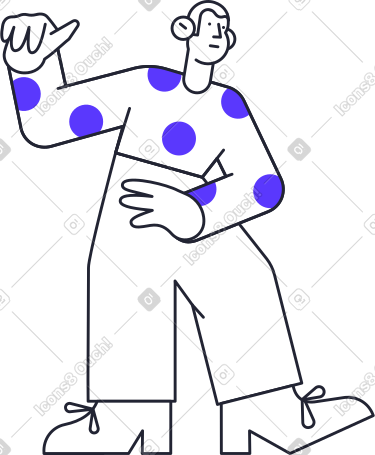 standing man in polka dot sweater and with hand up PNG, SVG