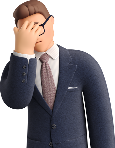 Homme d'affaires en costume bleu foncé et lunettes facepalming PNG, SVG