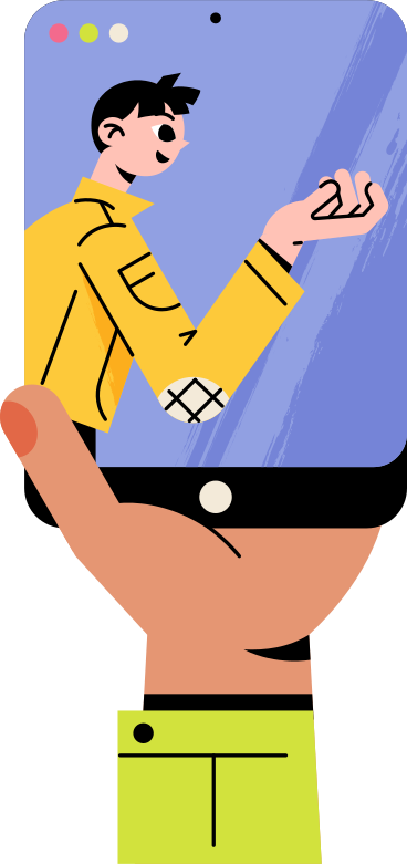 Illustrazione animata Mano che tiene un telefono cellulare con l'immagine di un uomo in GIF, Lottie (JSON), AE
