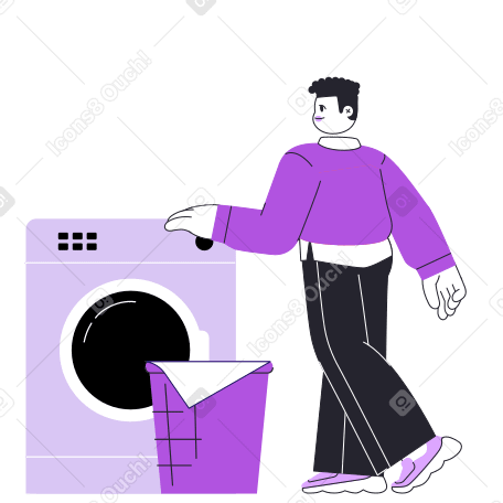 Man doing laundry in washing machine Illustration in PNG, SVG