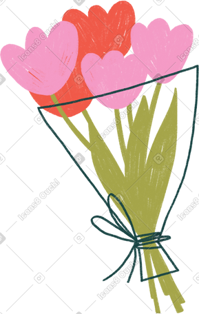 bouquet of pink and red tulips PNG, SVG