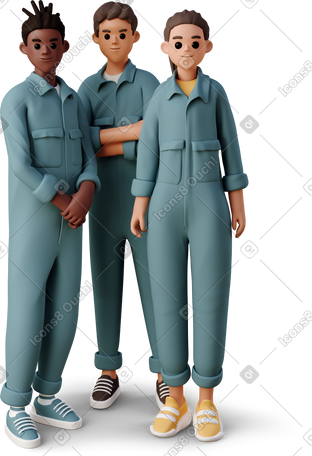 3D young people in the worker jumpsuits PNG, SVG