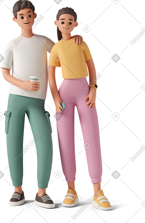 3D 站在一起的年轻男女 PNG, SVG