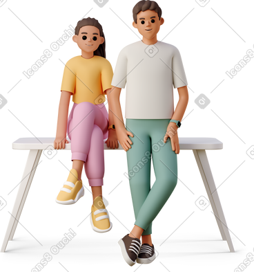 Boy and girl sitting with gadgets on the table PNG, SVG