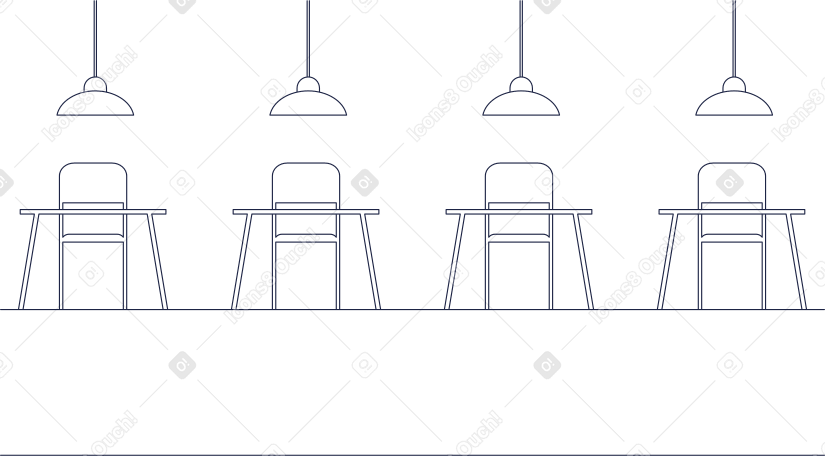 coworking space tables and chairs background lineart PNG, SVG