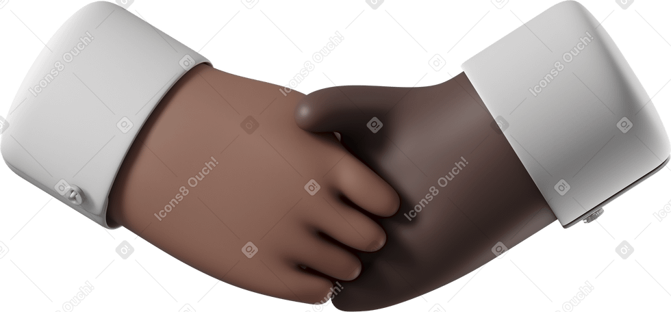 3D Рукопожатие рук с коричневой кожей и черной кожей в PNG, SVG