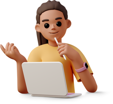 young woman sitting in front of laptop and having an idea PNG, SVG
