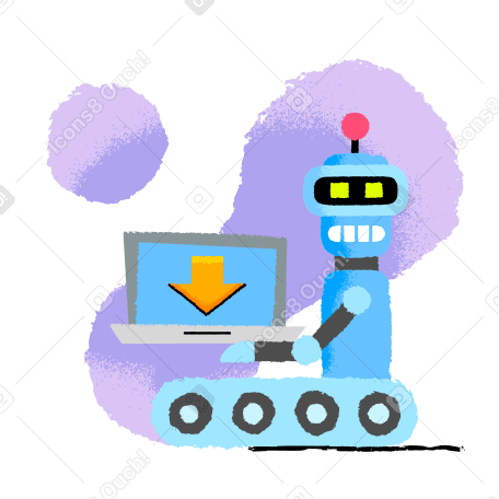 Robot downloading data on laptop PNG, SVG