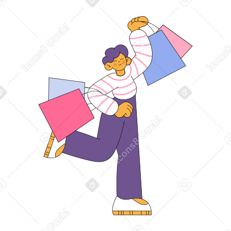 Happy man walks with shopping bags Illustration in PNG, SVG