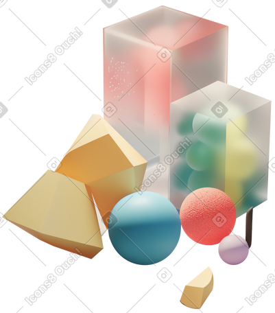 3D abstract composition with colorful plastic objects PNG, SVG