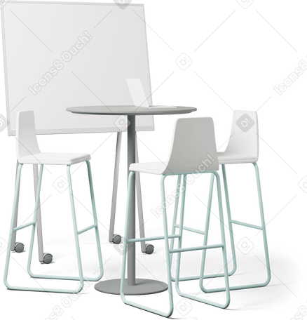 3D high chairs blackboard round table PNG, SVG