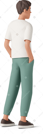 3D Three quarter of young man in green pants and white shirt PNG, SVG