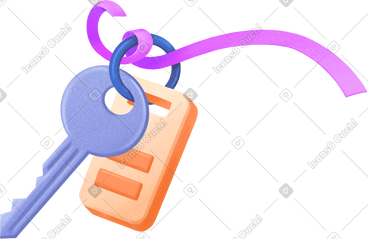 Key and keychain tied with purple ribbon PNG, SVG