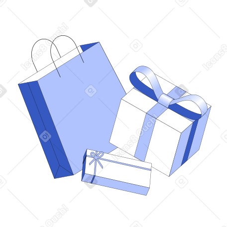 Gifts in a bag and boxes Illustration in PNG, SVG