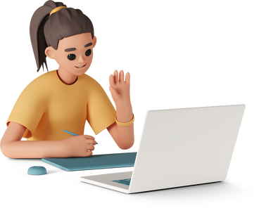 Frau im online-meeting mit grafiktablett PNG, SVG