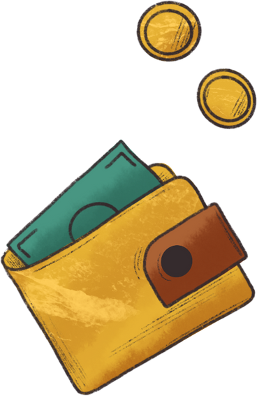 Yellow wallet with money в PNG, SVG