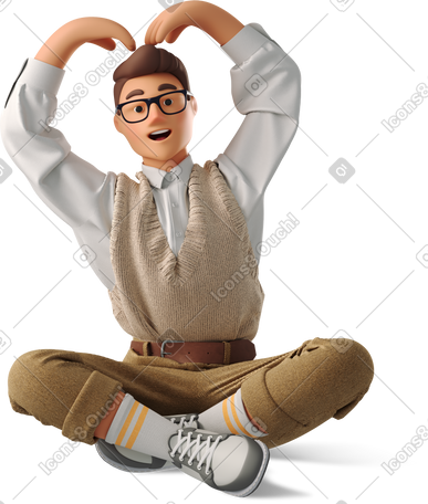 3D 男人坐着，用双臂展示一颗心 PNG, SVG