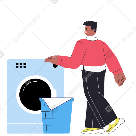 Man doing laundry in washing machine Illustration in PNG, SVG