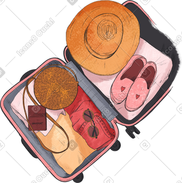 Suitcase with travel items PNG, SVG