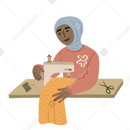 Girl in hijab sewing Illustration in PNG, SVG