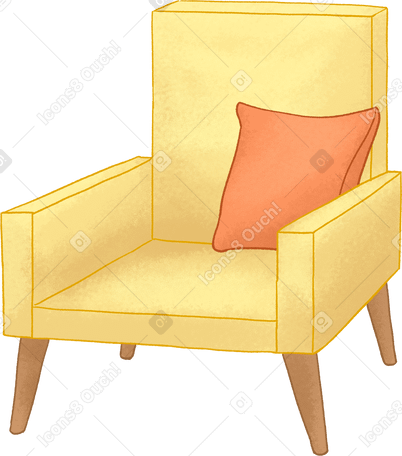 yellow armchair with pillow PNG, SVG