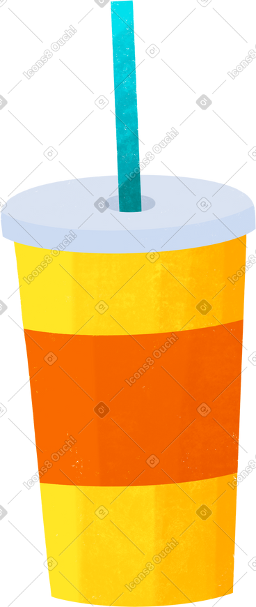 Yellow disposable cup with drinking straw PNG, SVG