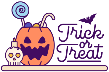 Lettering Trick or Treat with pumpkin head and skull text PNG, SVG