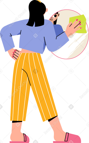 girl cleaning mirror PNG, SVG