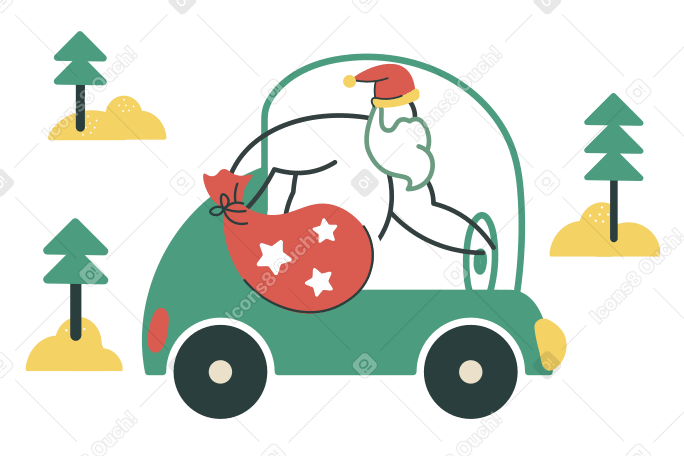 Santa in a car Illustration in PNG, SVG