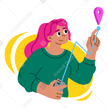 Young woman using geolocation and creating route animated illustration in GIF, Lottie (JSON), AE