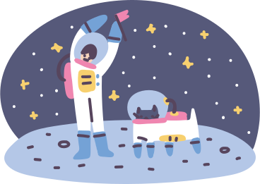 El astronauta da la bienvenida con una mascota en el espacio. PNG, SVG