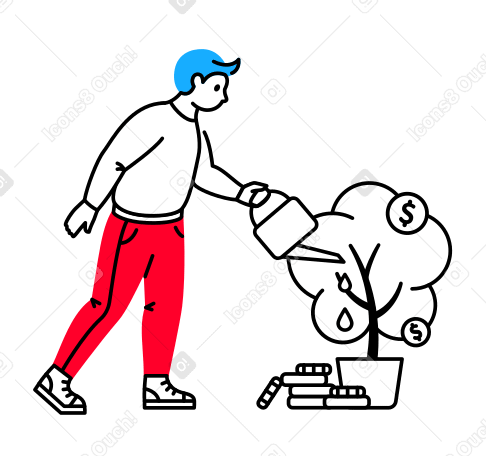 Man watering money tree Illustration in PNG, SVG