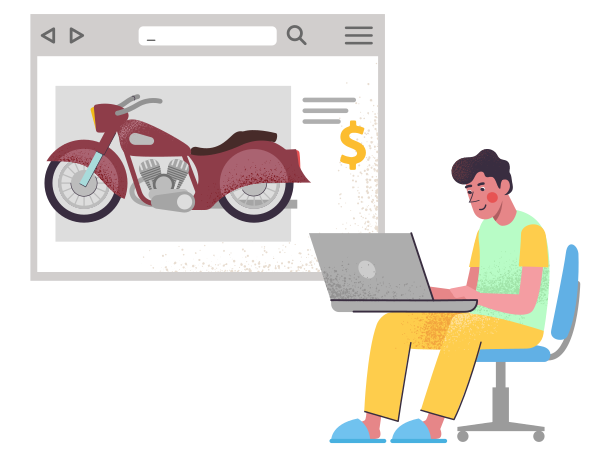 在互联网上购买摩托车插图，PNG、SVG格式。