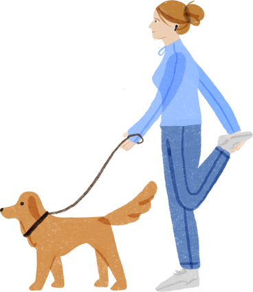 Woman in sportswaer warming up while walking a dog в PNG, SVG
