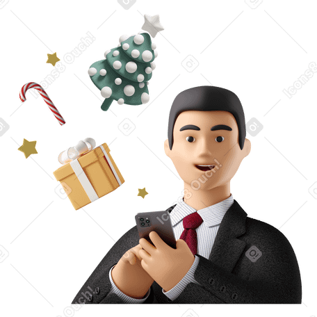 3D Businessman shopping on a holiday sale via mobile PNG, SVG