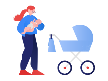 Woman with baby stroller holding a child in her arms PNG, SVG