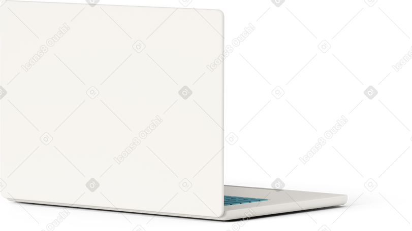 3D white laptop back side Illustration in PNG, SVG