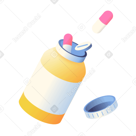 Pill bottle with cap animated illustration in GIF, Lottie (JSON), AE