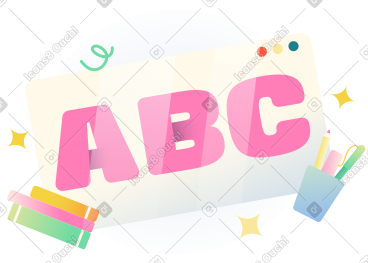 用书籍和铅笔杯文本刻字 abc PNG, SVG