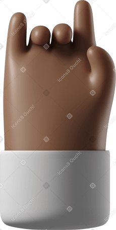 3D Dark brown skin hand making a rock sign PNG, SVG